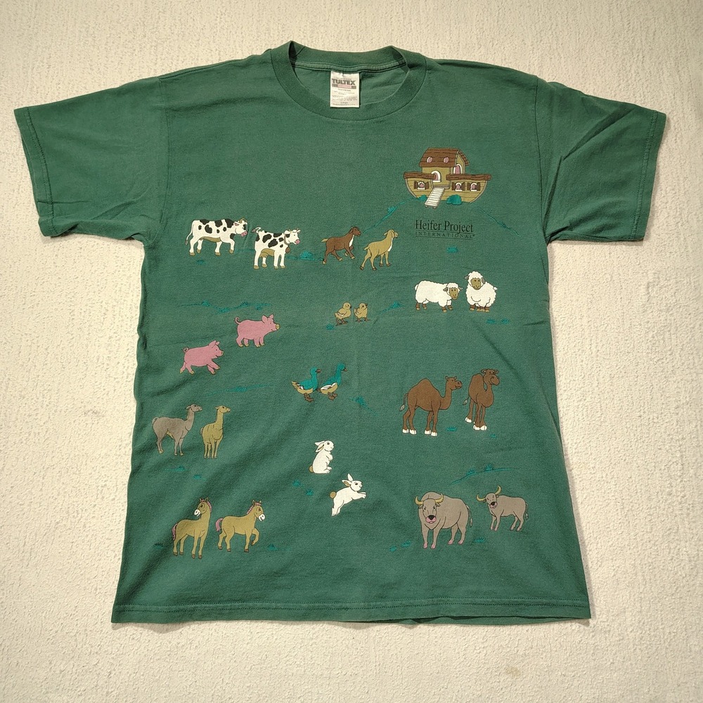 Vintage 90s Heifer Project International T Shirt Large Noahs Ark Animals Tultex